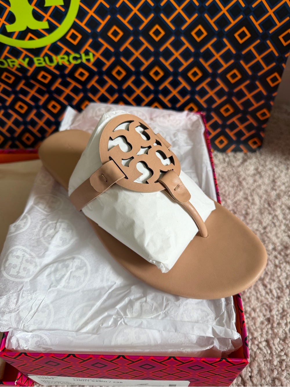 Tory Burch Miller Soft Leather Sandals Light Sand Size 9.5 Cream Pink